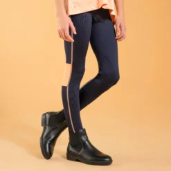 FOUGANZA Kids' Horse Riding Lightweight Leggings 100 - Navy/Orange