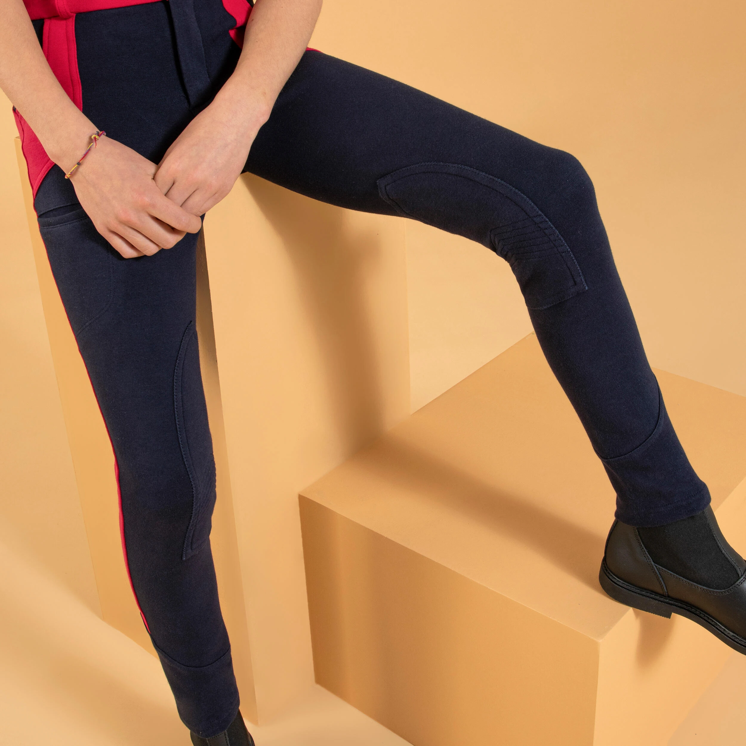 FOUGANZA Kids' Horse Riding Jodhpurs 120 - Navy/Cardinal Pink - Image 5