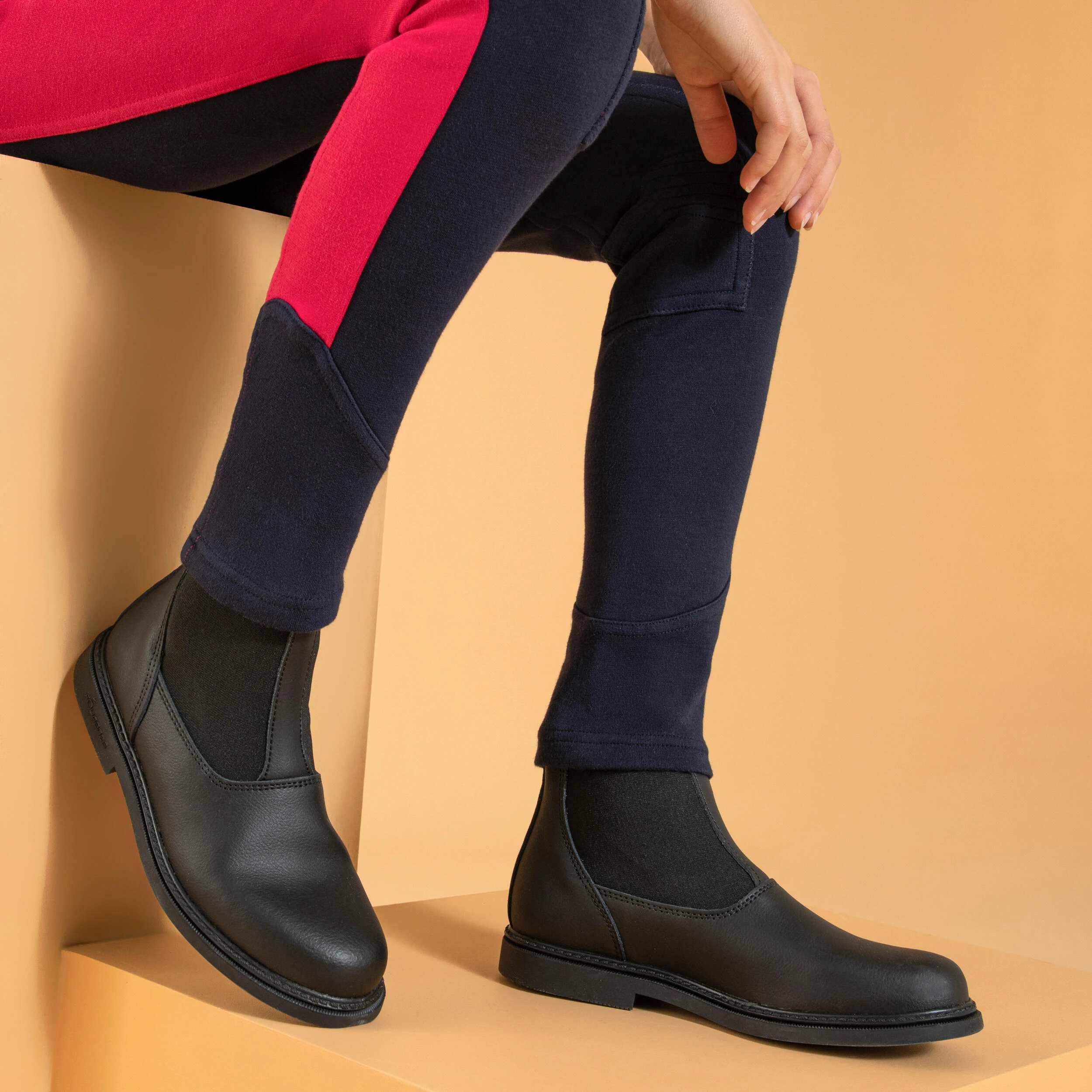 FOUGANZA Kids' Horse Riding Jodhpurs 120 - Navy/Cardinal Pink - Image 6