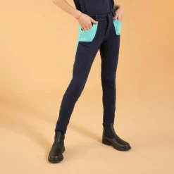 FOUGANZA Kids' Horse Riding Jodhpurs 120 - Navy/Turquoise