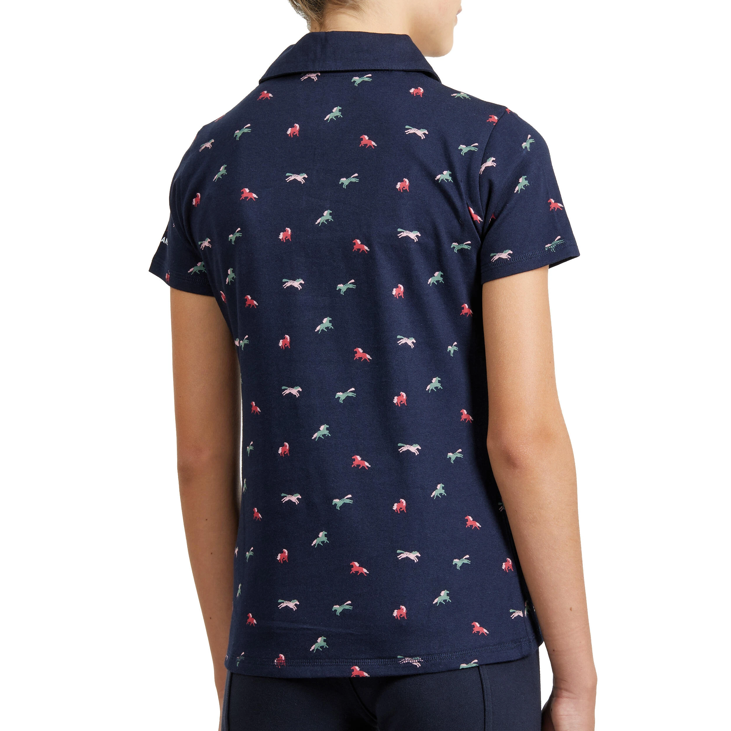 FOUGANZA Girls' Horse Riding Short-Sleeved Polo Shirt 140 - Navy - Image 3