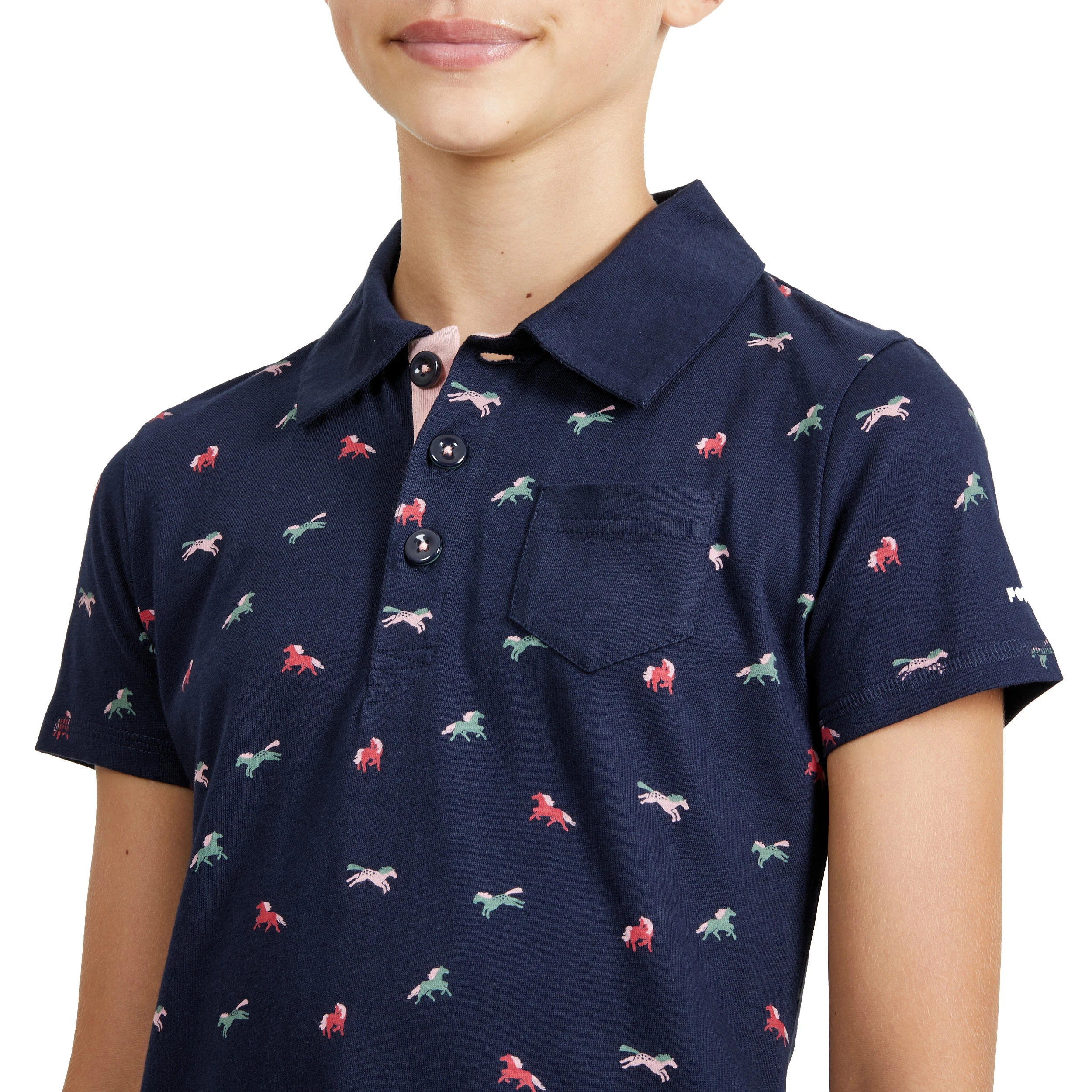 FOUGANZA Girls' Horse Riding Short-Sleeved Polo Shirt 140 - Navy - Image 4