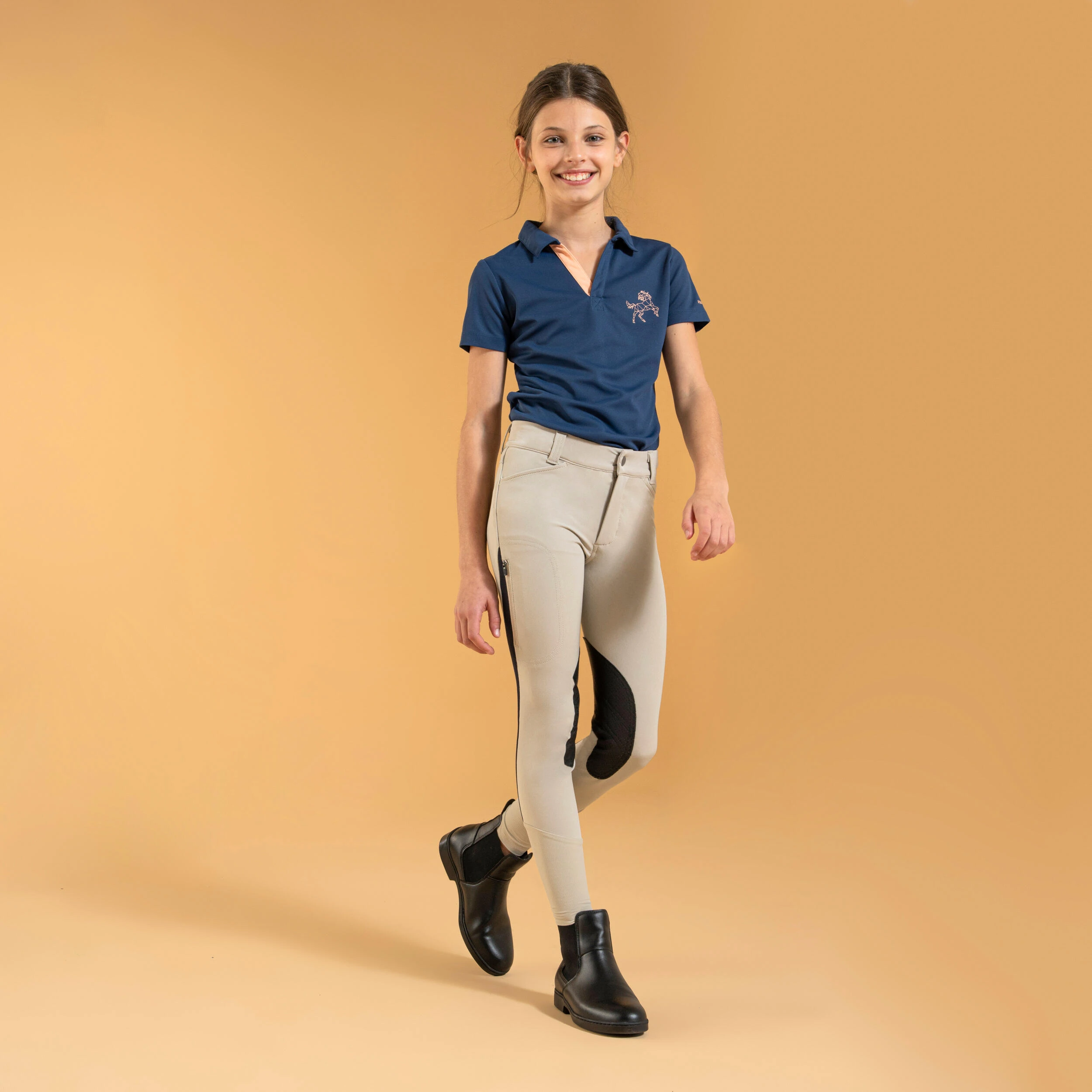 FOUGANZA Kids' Horse Riding Lightweight Mesh Jodhpurs With Grippy Suede Patches - 500 Beige - Image 2