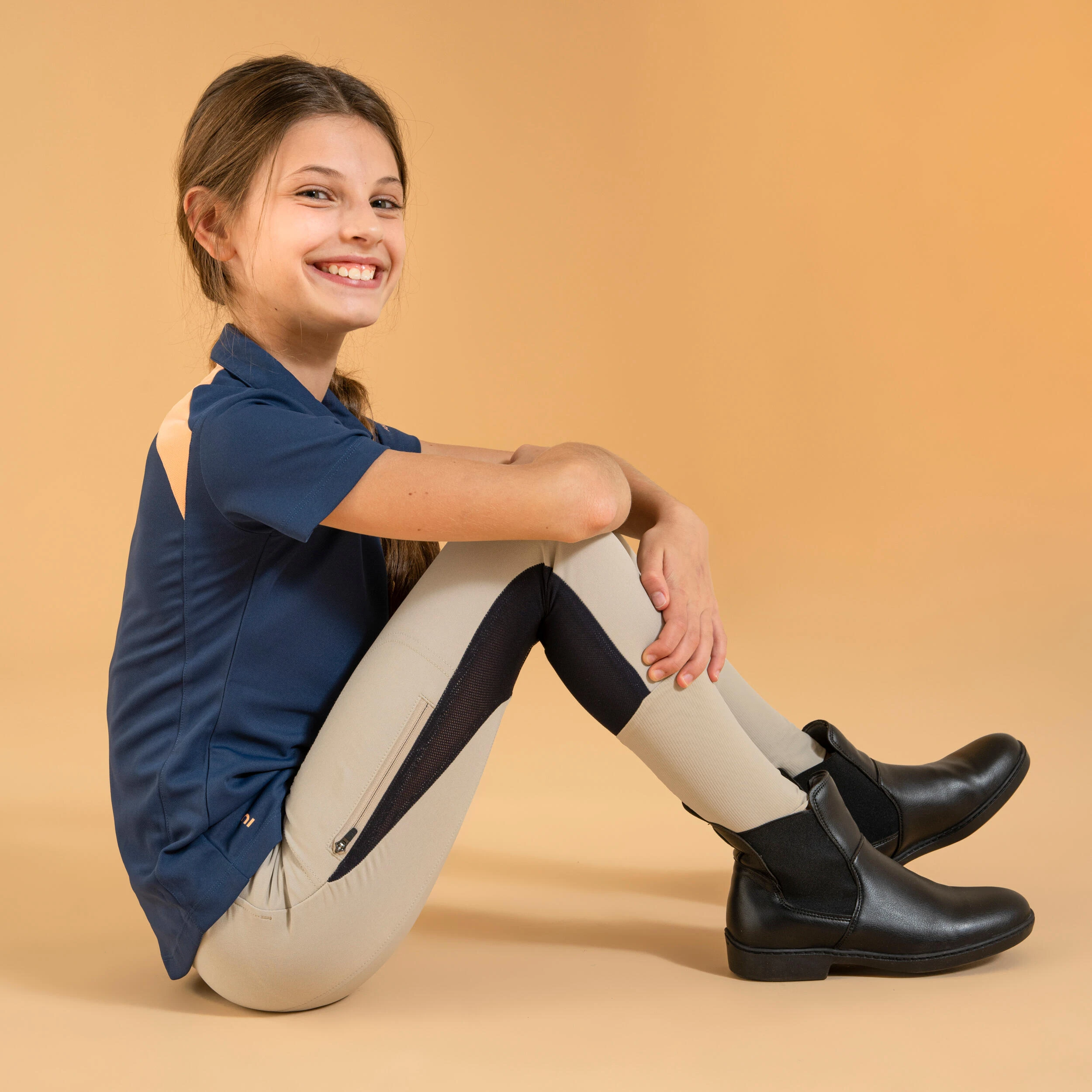 FOUGANZA Kids' Horse Riding Lightweight Mesh Jodhpurs With Grippy Suede Patches - 500 Beige - Image 3