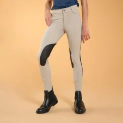 FOUGANZA Kids' Horse Riding Lightweight Mesh Jodhpurs With Grippy Suede Patches - 500 Beige