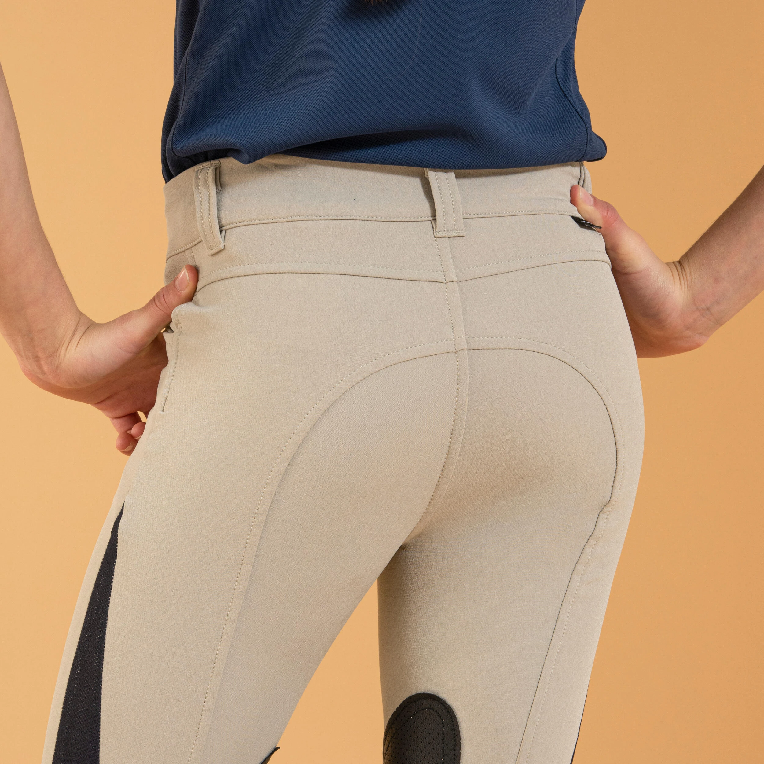 FOUGANZA Kids' Horse Riding Lightweight Mesh Jodhpurs With Grippy Suede Patches - 500 Beige - Image 5