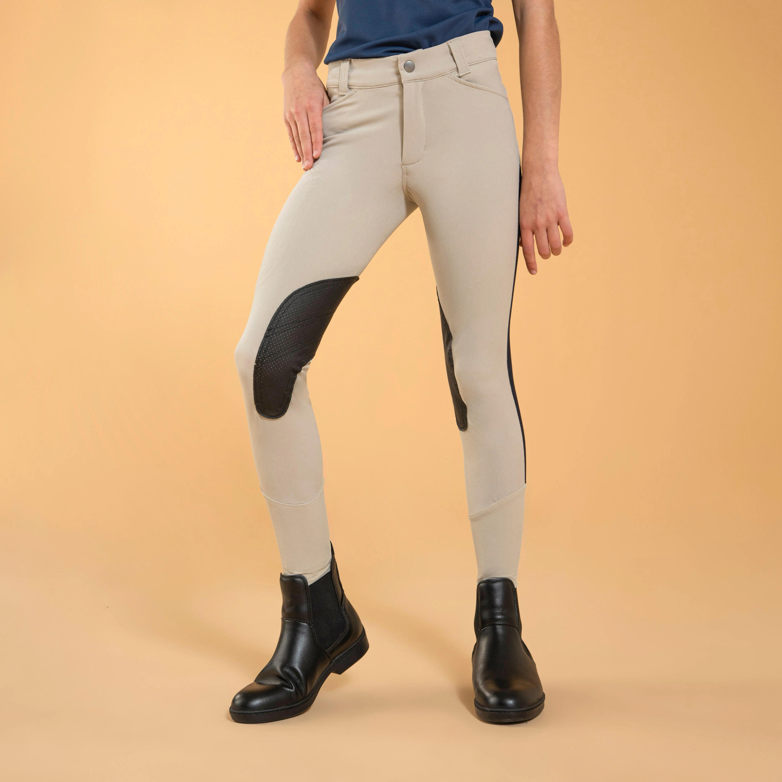 FOUGANZA Kids' Horse Riding Lightweight Mesh Jodhpurs With Grippy Suede Patches - 500 Beige
