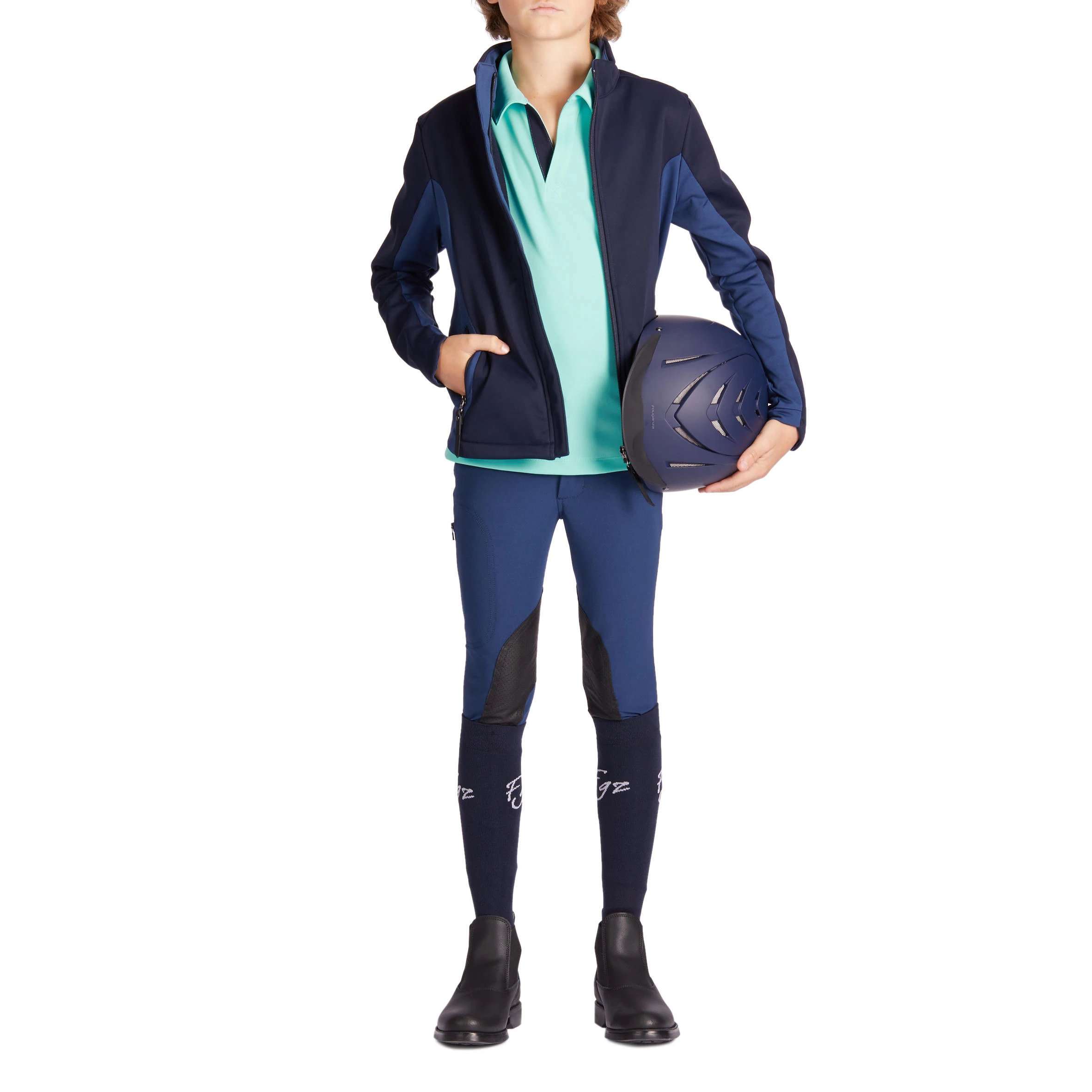 FOUGANZA Horse Riding Short-Sleeved Polo Shirt 500 - Turquoise - Image 2