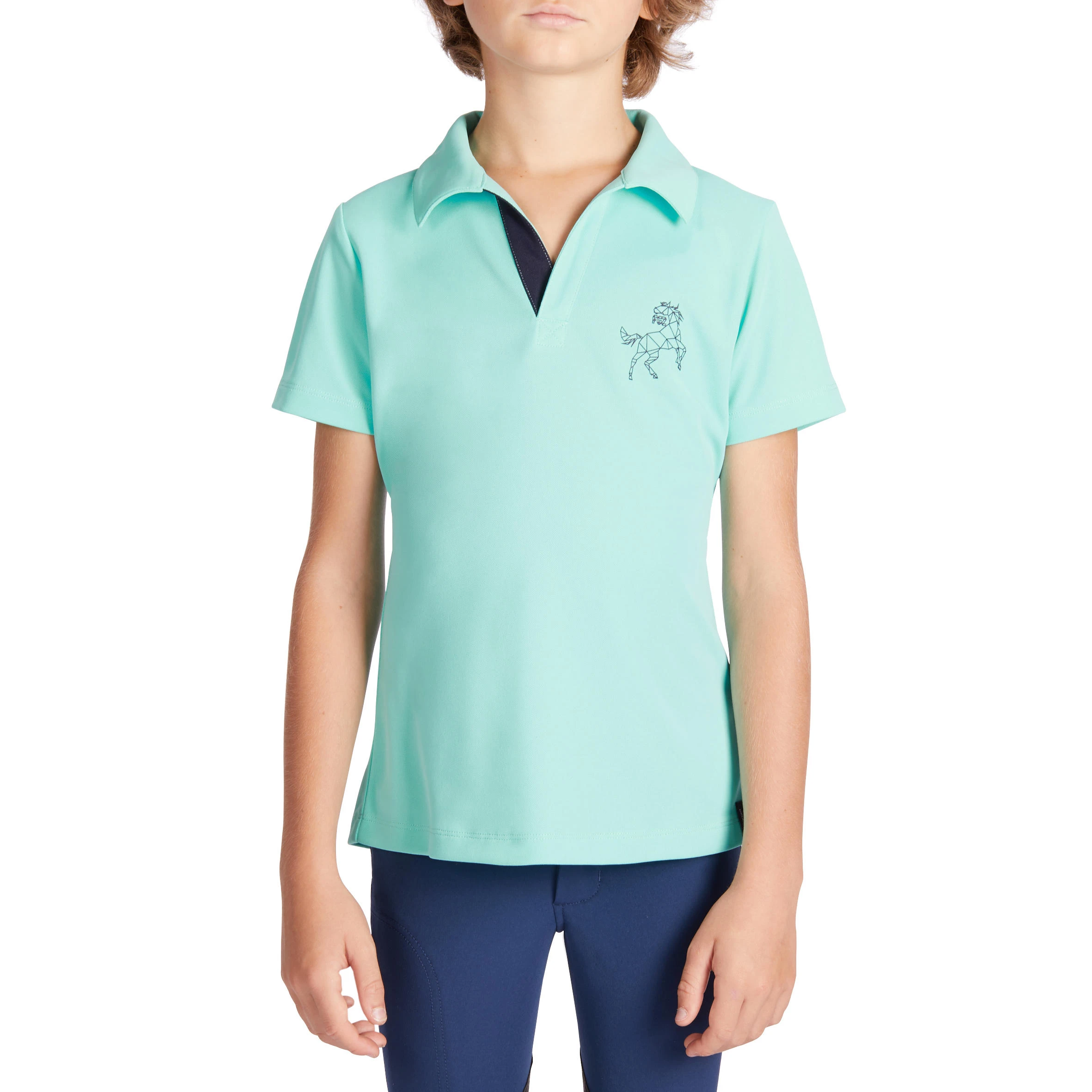 FOUGANZA Horse Riding Short-Sleeved Polo Shirt 500 - Turquoise