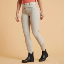 FOUGANZA Women's Horse Riding Lightweight Mesh Jodhpurs - 500 Beige
