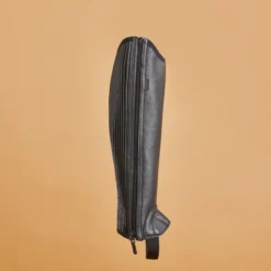 FOUGANZA Horse Riding Leather Half-Chaps With Gusset - Black