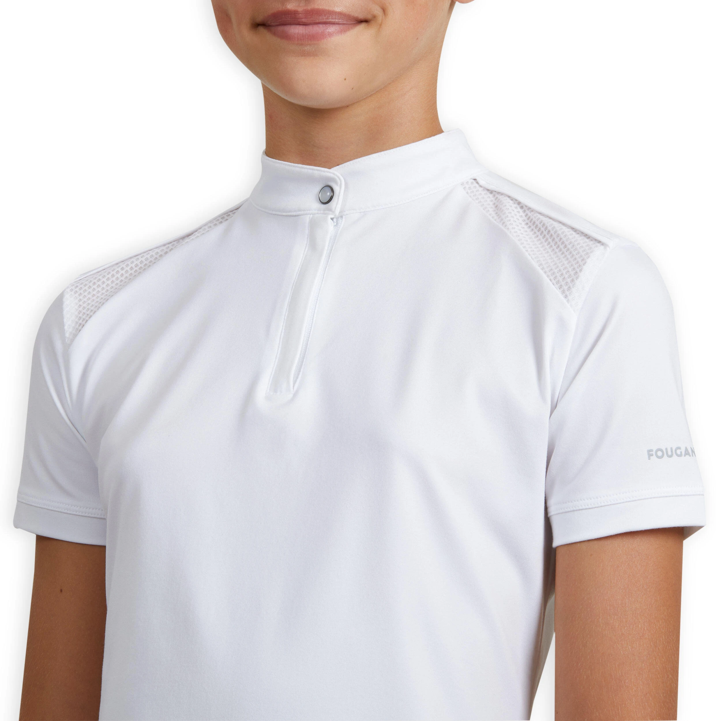 FOUGANZA Girls' Short-Sleeved Horse Riding Show Polo Shirt 500 - White - Image 5