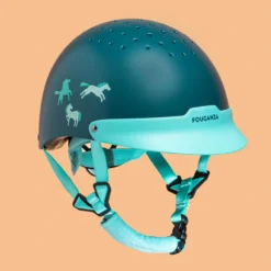 FOUGANZA Kids' Horse Riding Helmet - 100 Green/Blue
