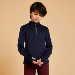FOUGANZA Kids' Horse Riding Long-Sleeved Warm Polo Shirt - 500 Blue