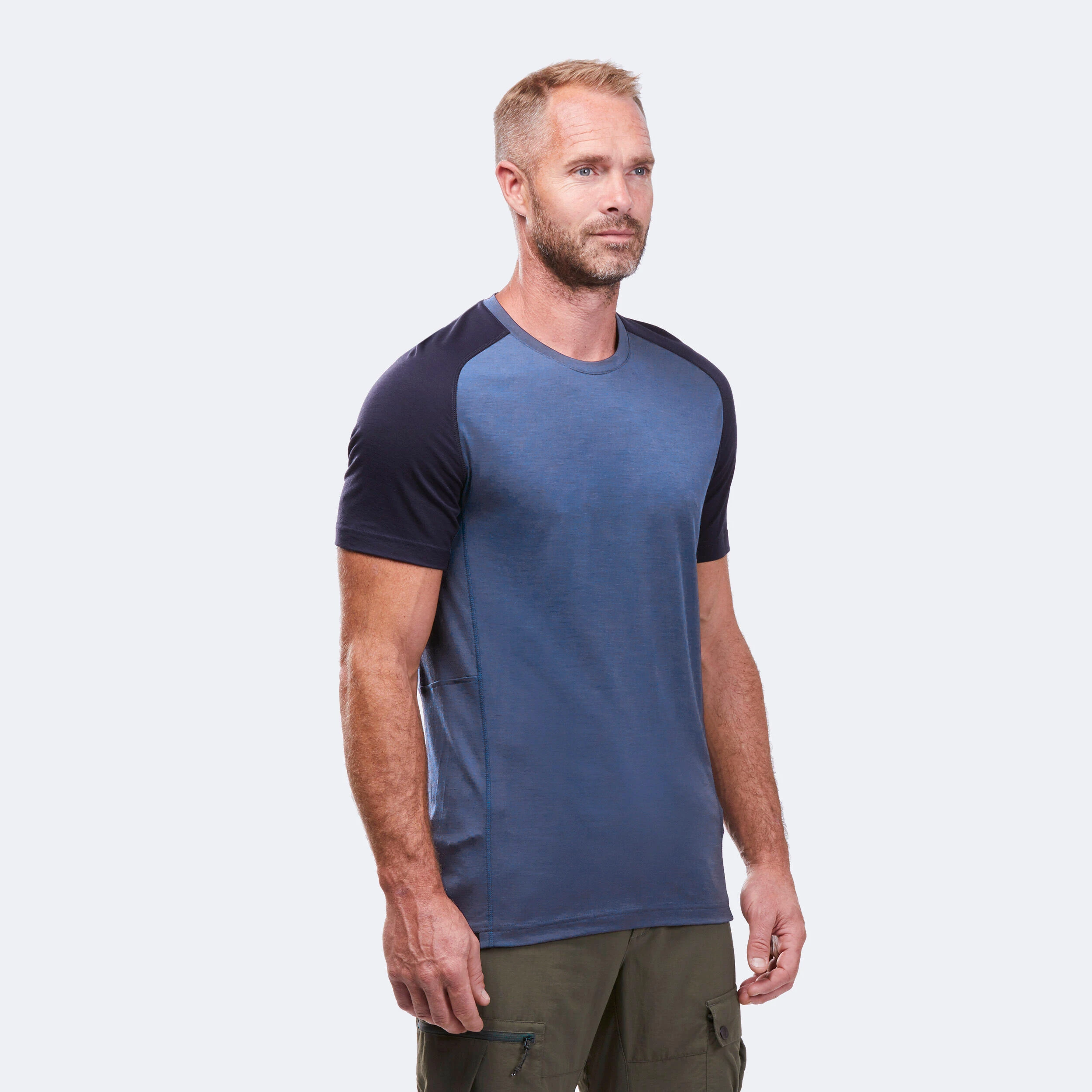 Forclaz Men’s Hiking Merino Wool T-Shirt - MT 500 Blue - Image 3