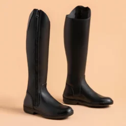 FOUGANZA Synthetic Horse Riding Jodhpur Boots - 500 Black