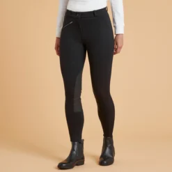 FOUGANZA Women Horseback Riding Jodhpurs - PT 140 WARM Black