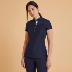 FOUGANZA Women's Short-Sleeved Horse Riding Polo - 500 Blue