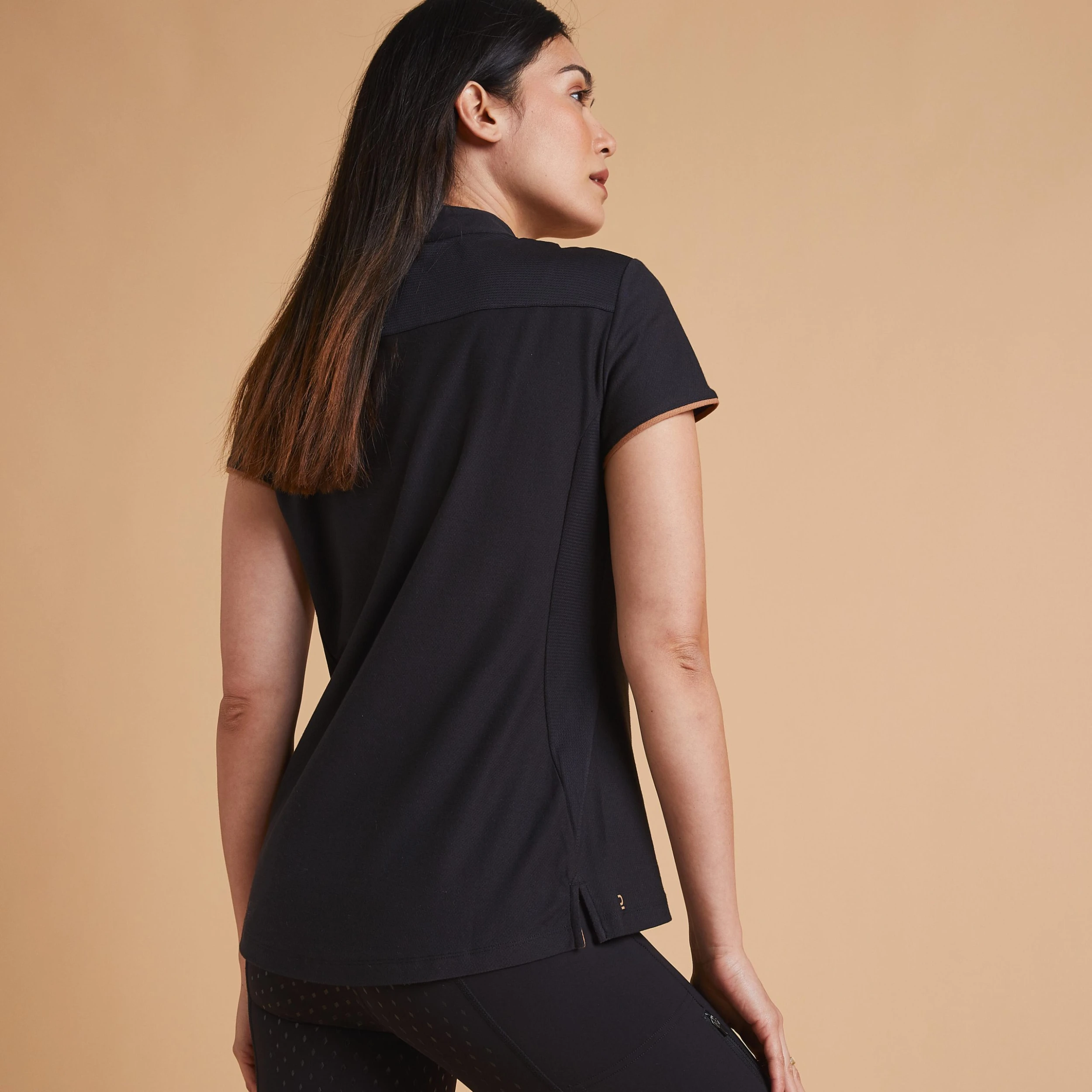 FOUGANZA Women's Horse Riding Short-Sleeved Polo Shirt - 500 Black - Image 5