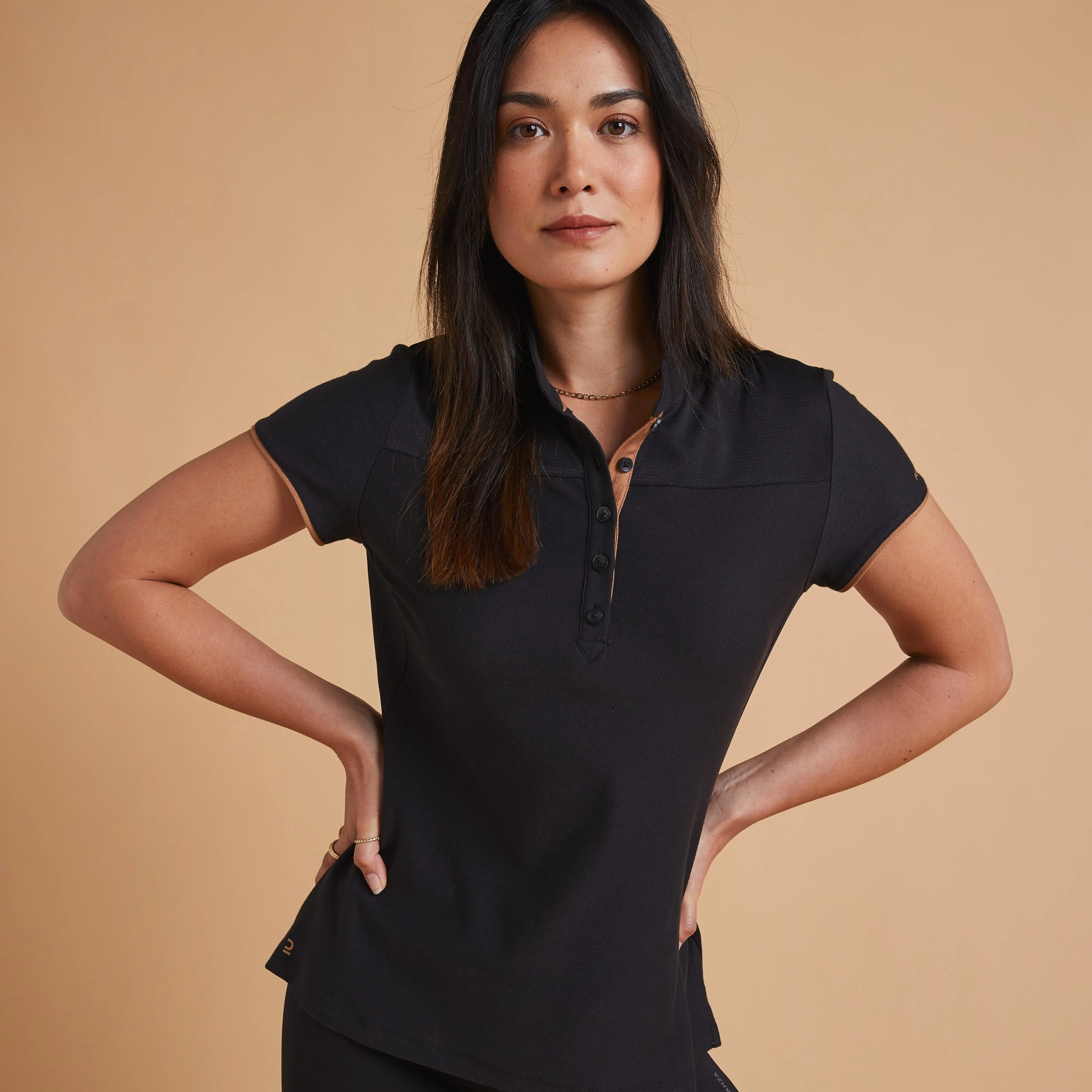 FOUGANZA Women's Horse Riding Short-Sleeved Polo Shirt - 500 Black